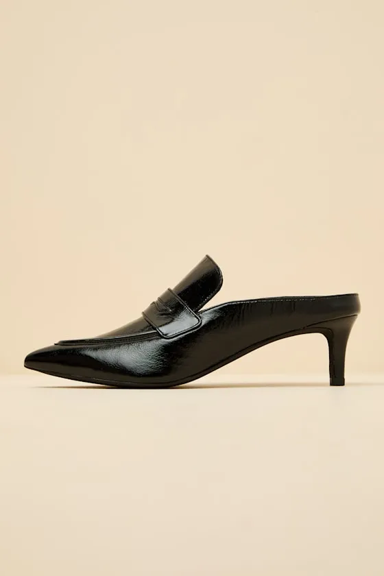 Stunner Black Crinkle Patent Leather Mule Pumps sold by Lulus product image thumbnail 2
