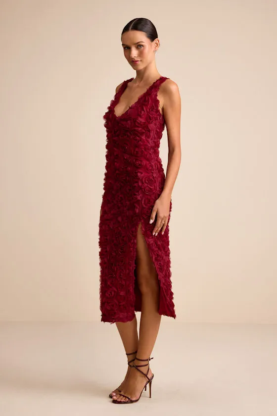 Aniston Wine Red Rosette Sleeveless Midi Dress sold by Lulus product image thumbnail 4