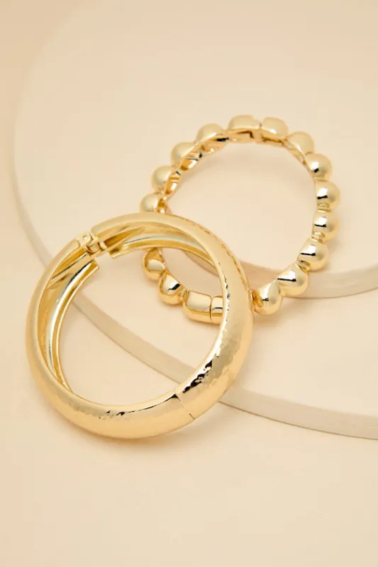 Chelsey Gold Textured Two-Piece Cuff Bracelet Set made by Lulus