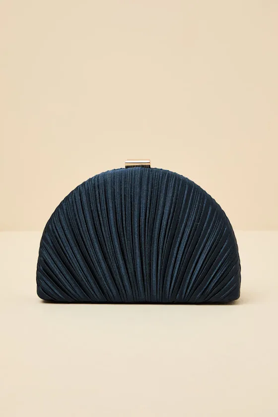 Pleat Perfection Navy Satin Pleated Hard Clutch sold by Lulus product image thumbnail 2