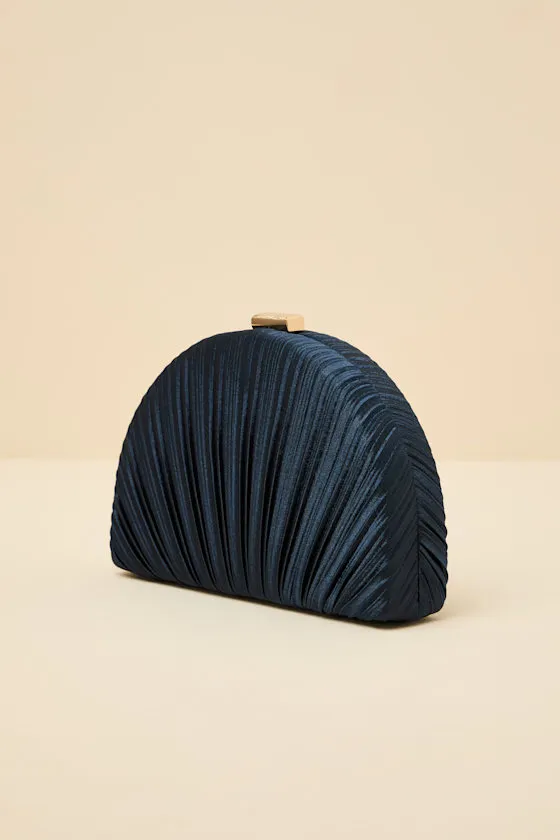 Pleat Perfection Navy Satin Pleated Hard Clutch sold by Lulus product image thumbnail 4