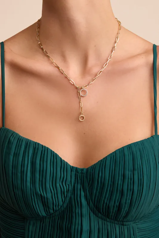 Mercier Gold Chain Link Rhinestone Lariat Necklace sold by Lulus