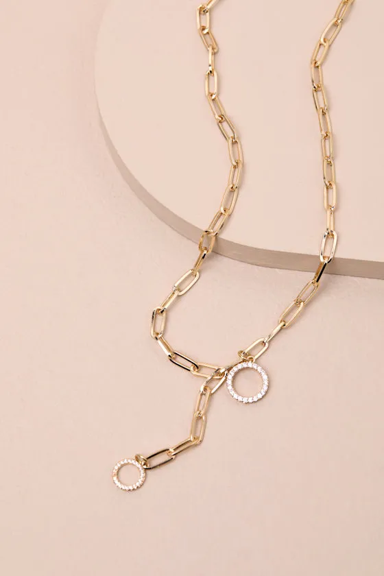 Mercier Gold Chain Link Rhinestone Lariat Necklace sold by Lulus product image thumbnail 2
