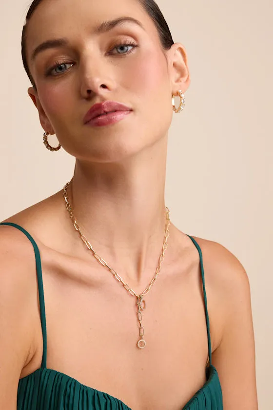 Mercier Gold Chain Link Rhinestone Lariat Necklace sold by Lulus product image thumbnail 3