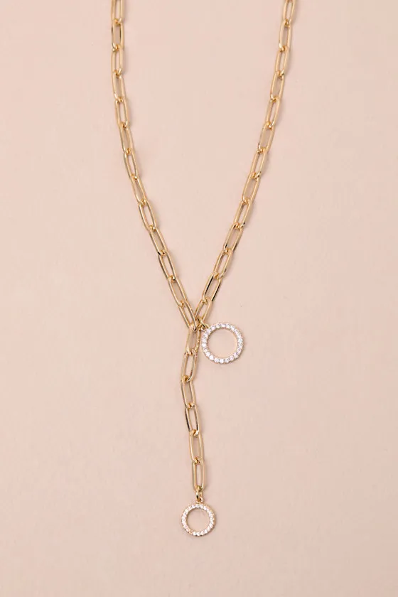 Mercier Gold Chain Link Rhinestone Lariat Necklace sold by Lulus product image thumbnail 4