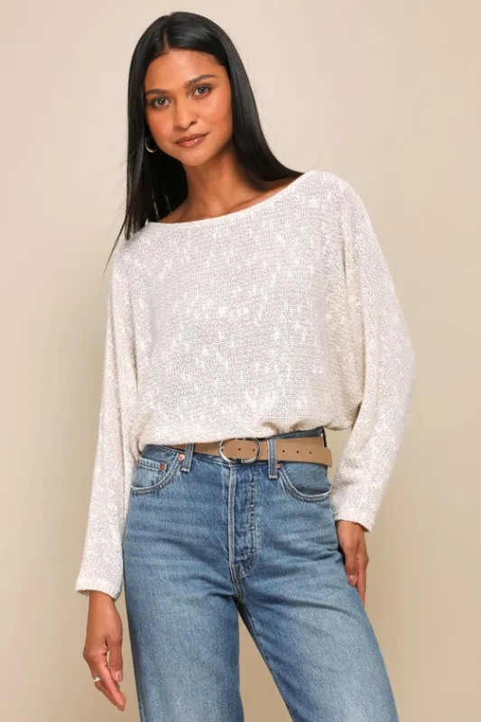 Perfect Mix Heather Ivory Dolman Sleeve Sweater Top sold by Lulus
