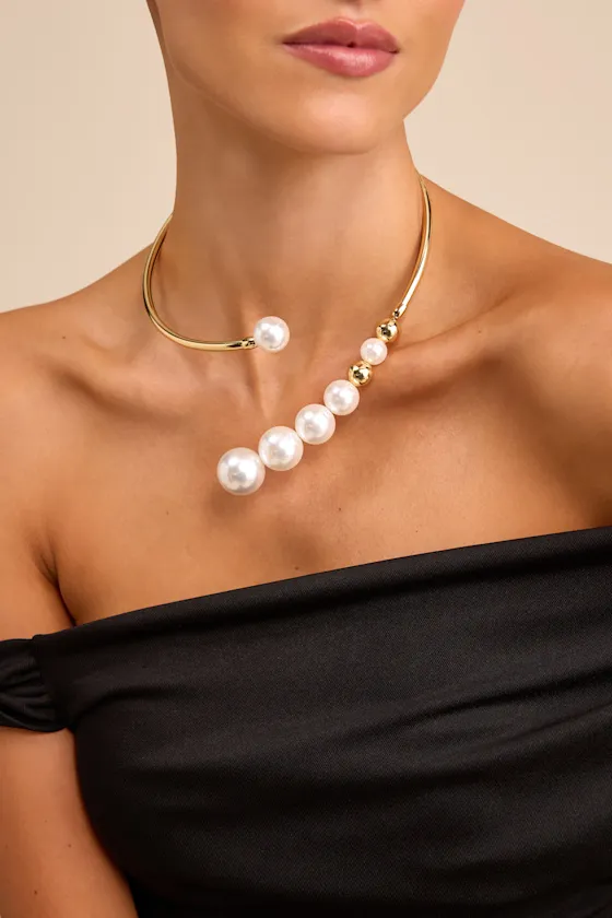 Minas Gold Pearl Beaded Collar Necklace sold by Lulus