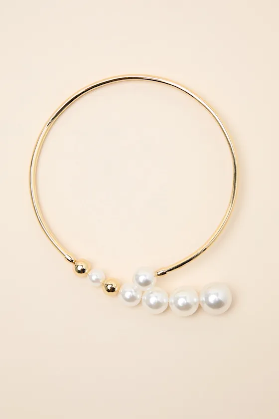 Minas Gold Pearl Beaded Collar Necklace sold by Lulus product image thumbnail 2