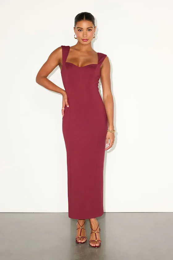 Samai Burgundy Cap Sleeve Bodycon Midi Dress sold by Lulus