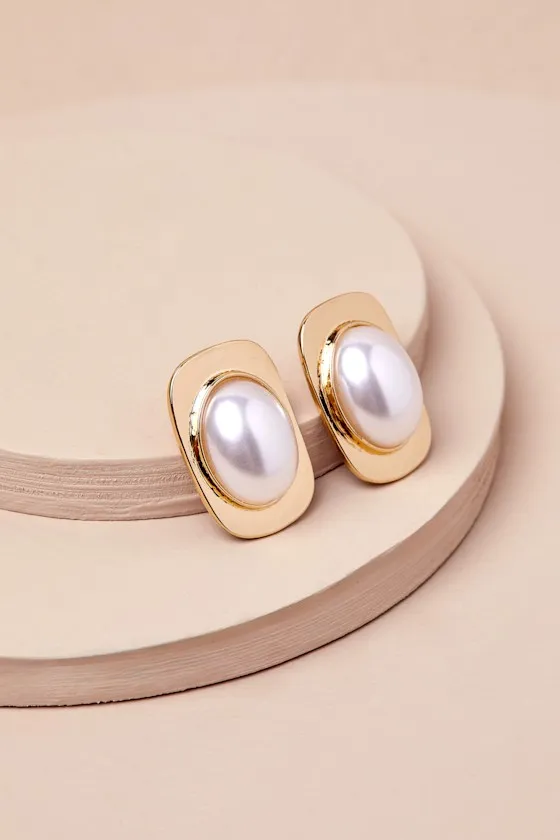 Stunning Muse Gold Pearl Statement Earrings sold by Lulus