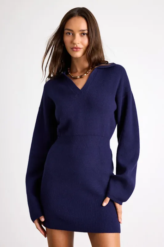 Rosella Navy Bodycon Collared Mini Sweater Dress sold by Lulus