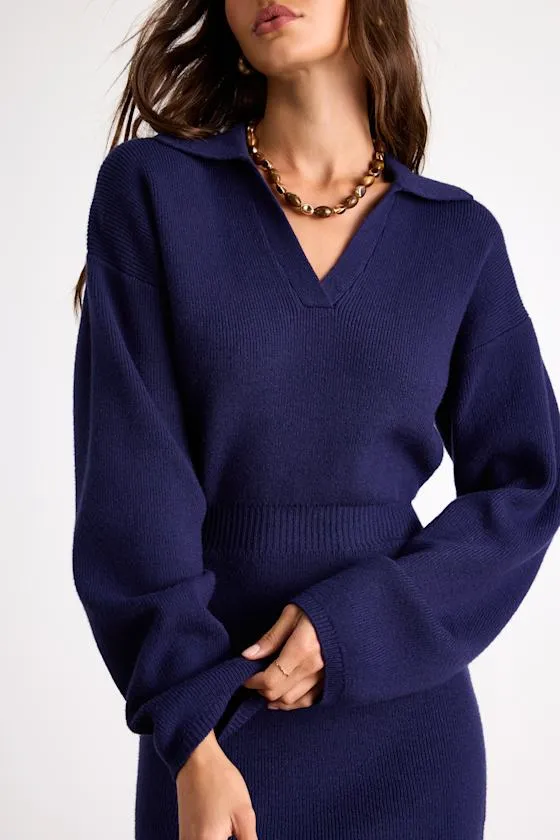 Rosella Navy Bodycon Collared Mini Sweater Dress sold by Lulus product image thumbnail 2