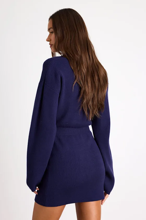Rosella Navy Bodycon Collared Mini Sweater Dress sold by Lulus product image thumbnail 3