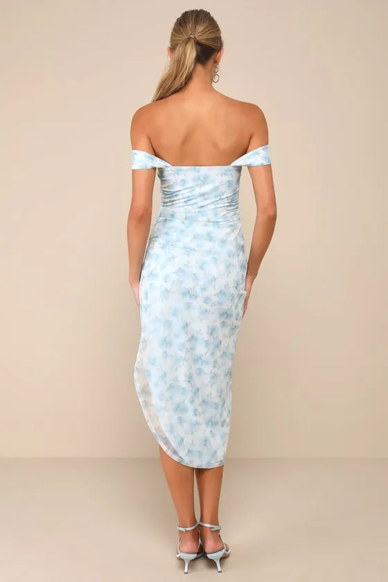 Idyllic Beauty Light Blue Floral Off-the-Shoulder Midi Dress sold by Lulus product image thumbnail 4