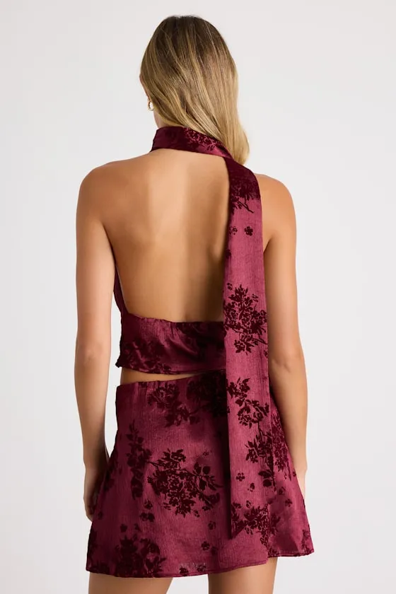 Corvina Burgundy Satin Jacquard Cowl Sash Tank Top sold by Lulus product image thumbnail 3