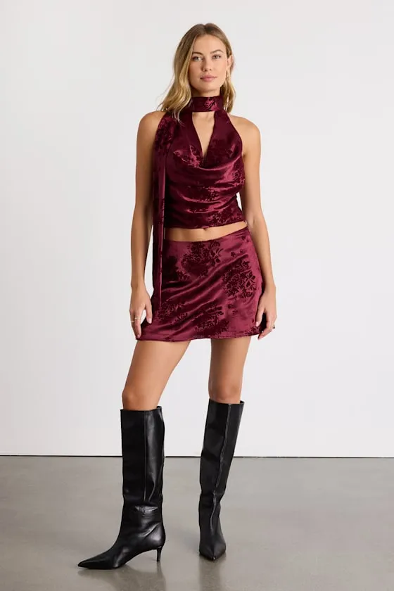 Corvina Burgundy Satin Jacquard Cowl Sash Tank Top sold by Lulus product image thumbnail 4