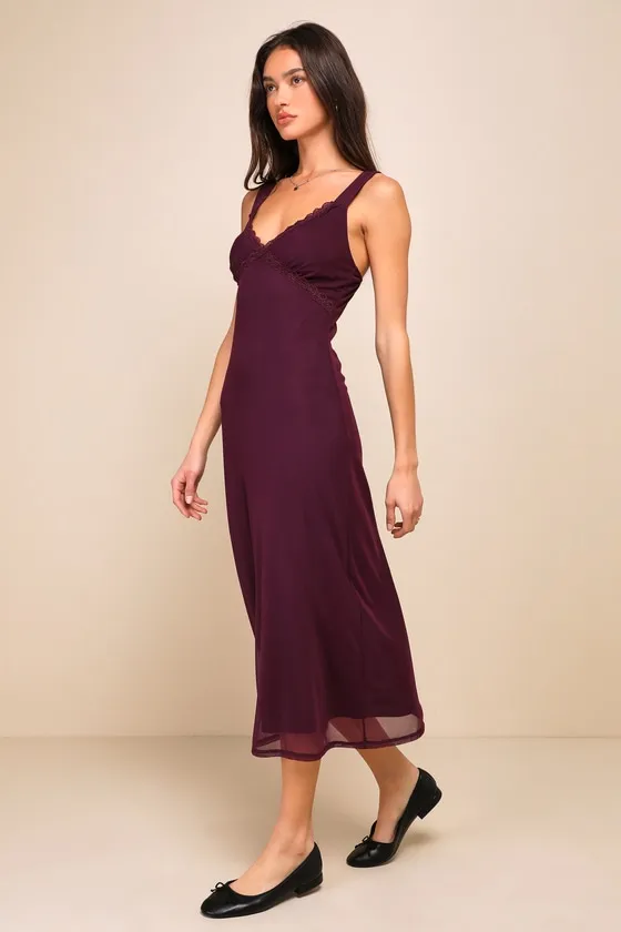 Flawless Mentality Purple Mesh Lace Sleeveless Midi Slip Dress sold by Lulus product image thumbnail 2