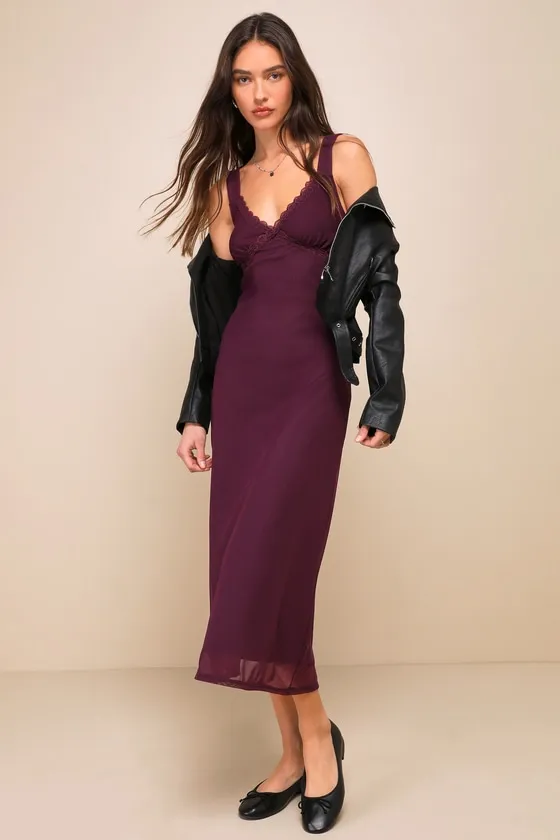 Flawless Mentality Purple Mesh Lace Sleeveless Midi Slip Dress sold by Lulus product image thumbnail 4