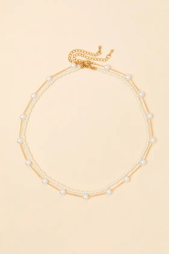Reita Gold Pearl Layered Necklace sold by Lulus