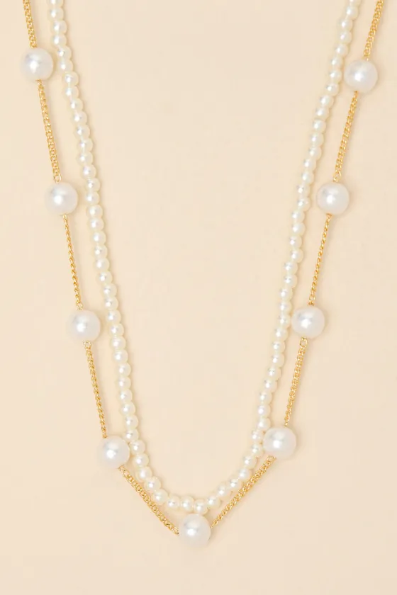 Reita Gold Pearl Layered Necklace sold by Lulus product image thumbnail 2