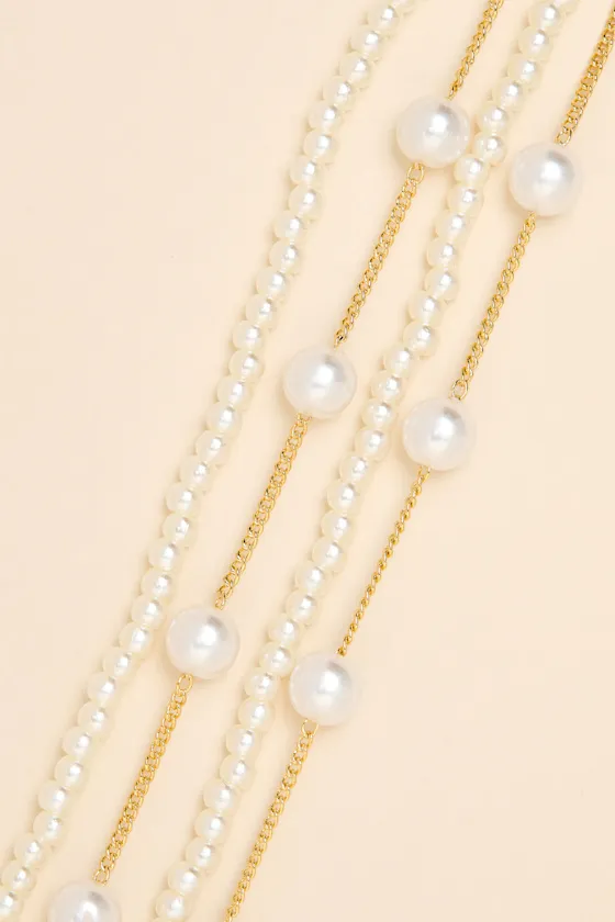 Reita Gold Pearl Layered Necklace sold by Lulus product image thumbnail 3