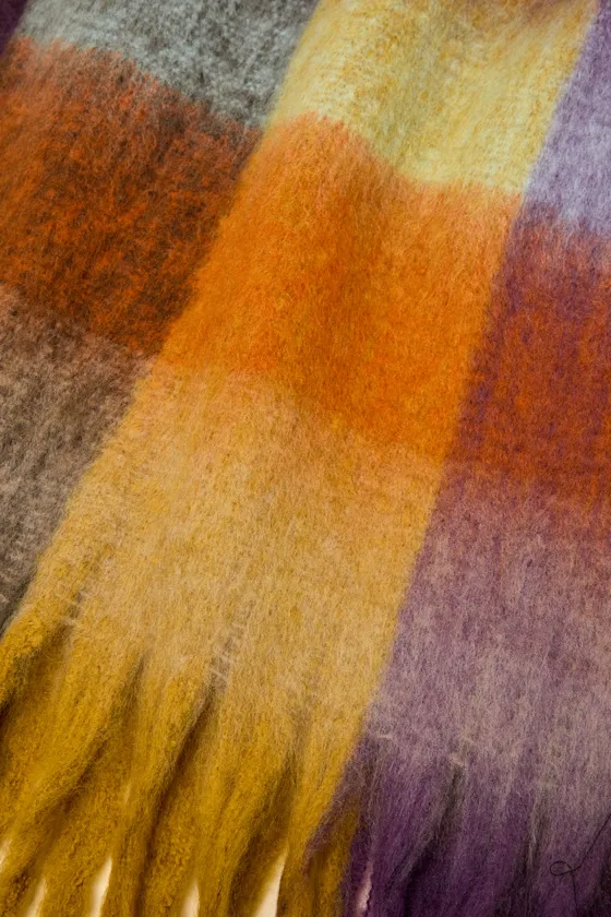 Avette Dark Purple Multi Plaid Oversized Fringe Scarf sold by Lulus product image thumbnail 3