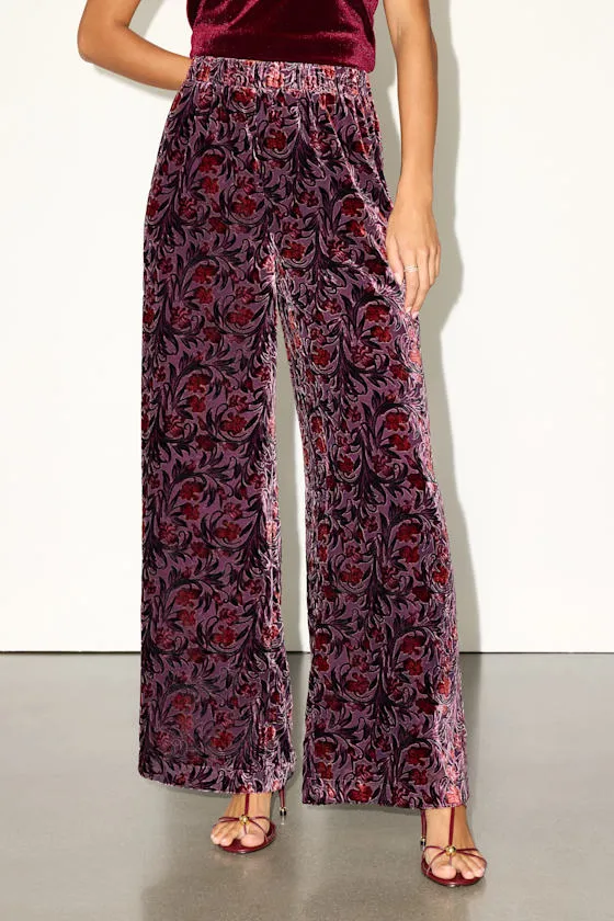 Hara Purple Multi Floral Velvet Wide-Leg Pants sold by Lulus product image thumbnail 2