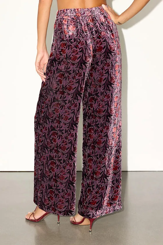 Hara Purple Multi Floral Velvet Wide-Leg Pants sold by Lulus product image thumbnail 3