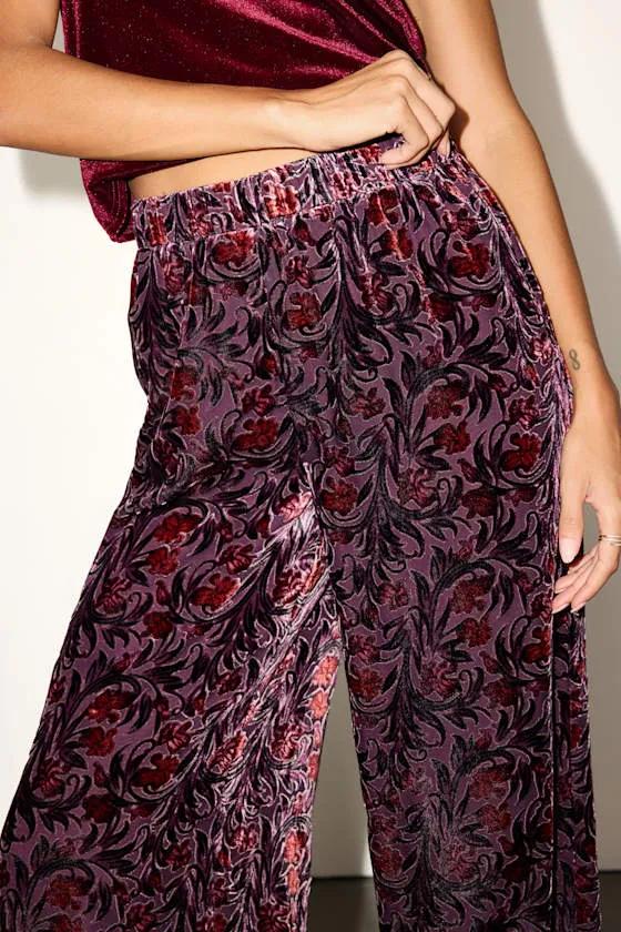 Hara Purple Multi Floral Velvet Wide-Leg Pants sold by Lulus product image thumbnail 4