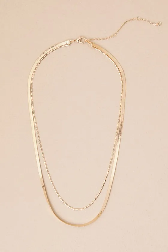 Covetable Poise Gold Layered Herringbone Chain Necklace sold by Lulus product image thumbnail 2