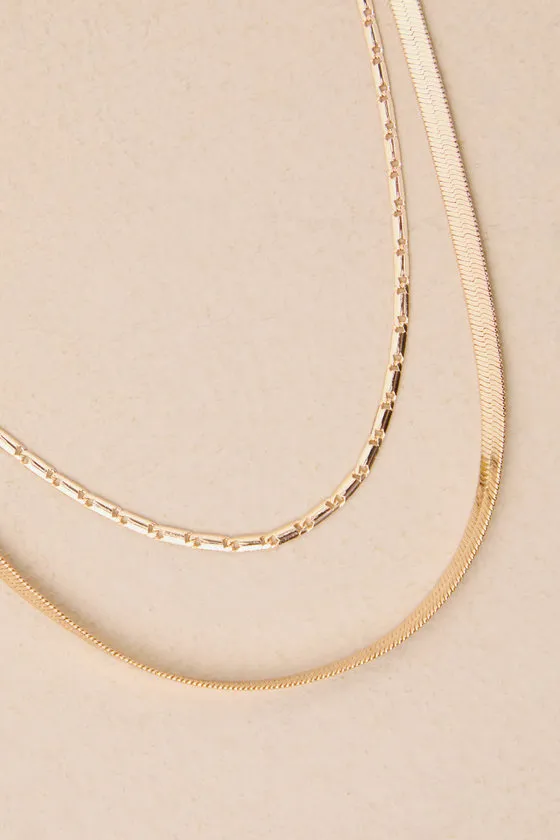 Covetable Poise Gold Layered Herringbone Chain Necklace sold by Lulus product image thumbnail 3