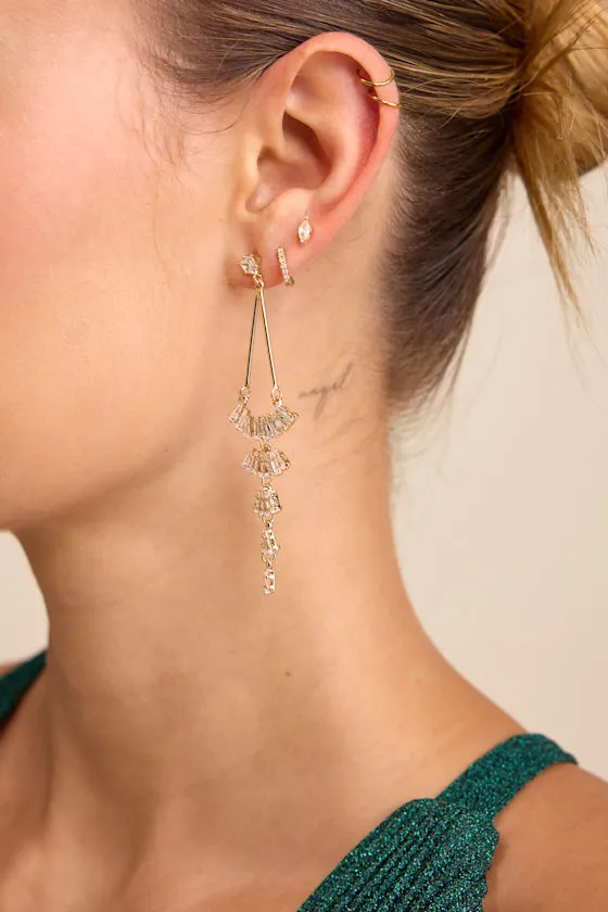 Chamberline Gold Rhinestone Drop Earrings sold by Lulus