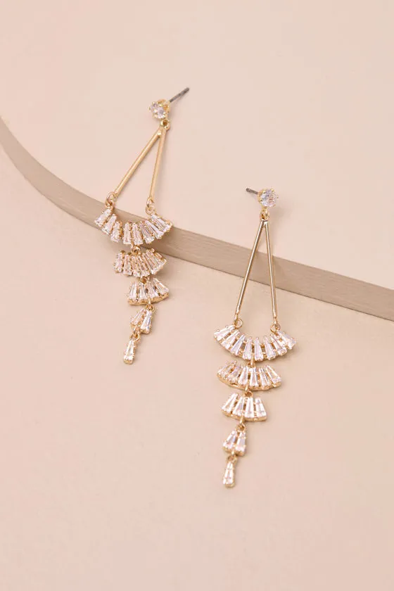 Chamberline Gold Rhinestone Drop Earrings sold by Lulus product image thumbnail 2