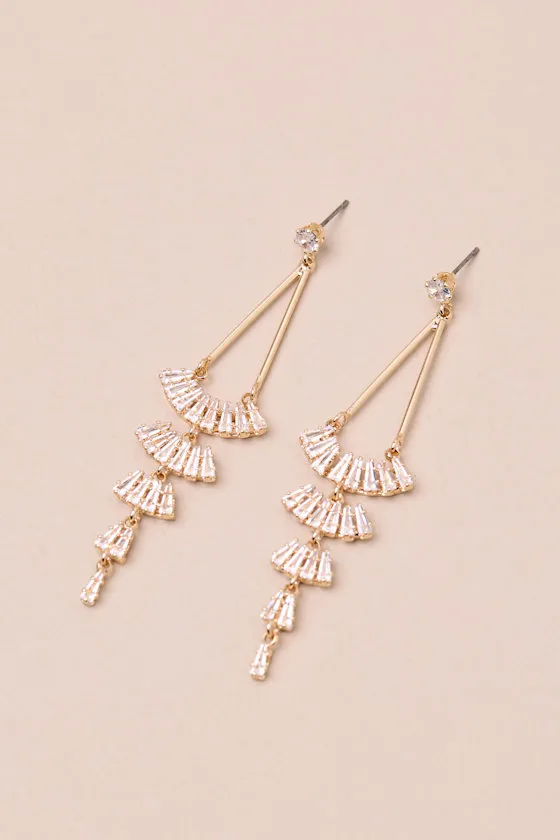 Chamberline Gold Rhinestone Drop Earrings sold by Lulus product image thumbnail 4