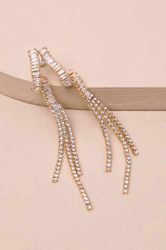 Kimura Gold Rhinestone Twisted Fringe Drop Earrings sold by Lulus product image thumbnail 4