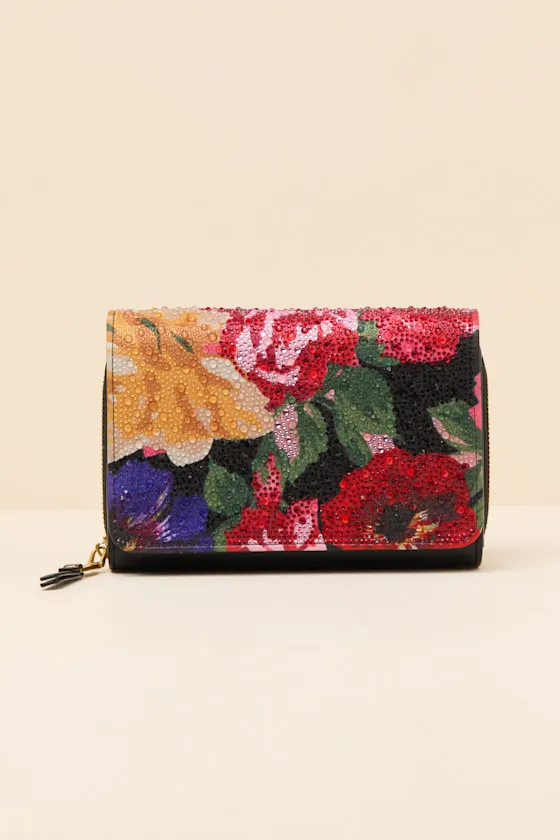 Floral Rhinestone Black Multi Wallet Clutch sold by Lulus