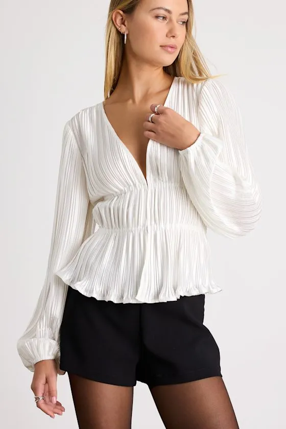 Kipton White Plisse Hook-and-Eye Long Sleeve Top sold by Lulus