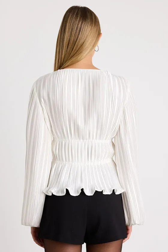 Kipton White Plisse Hook-and-Eye Long Sleeve Top sold by Lulus product image thumbnail 3