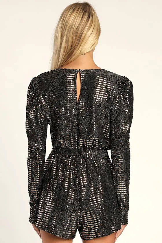 Bettie Black Metallic Long Sleeve Romper sold by Lulus product image thumbnail 4