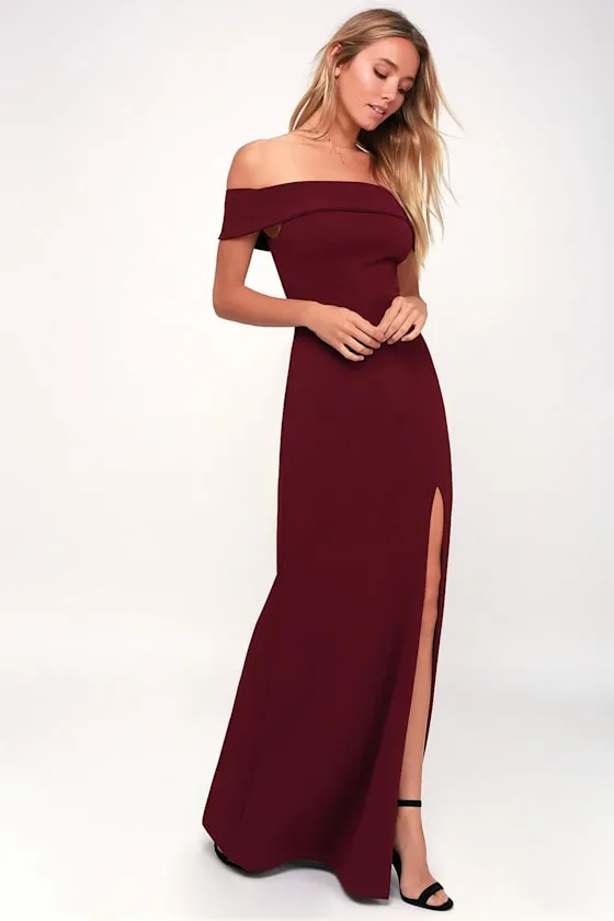 Aveline Burgundy Off-the-Shoulder Maxi Dress sold by Lulus product image thumbnail 3