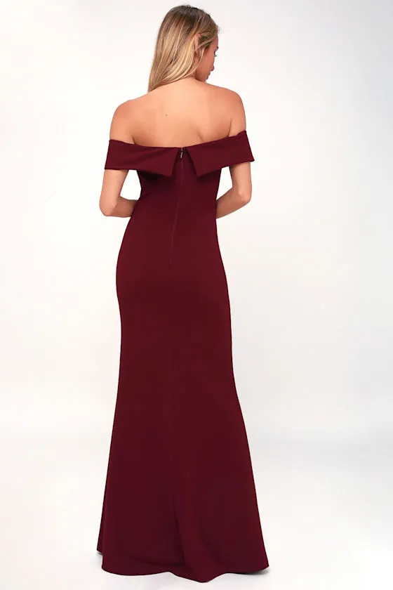 Aveline Burgundy Off-the-Shoulder Maxi Dress sold by Lulus product image thumbnail 4