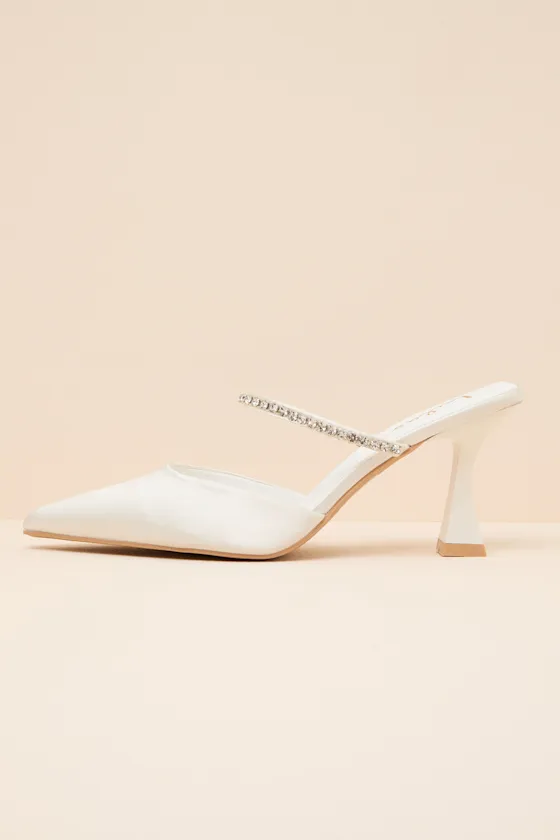 Noha White Satin Rhinestone Mule Pumps sold by Lulus product image thumbnail 2