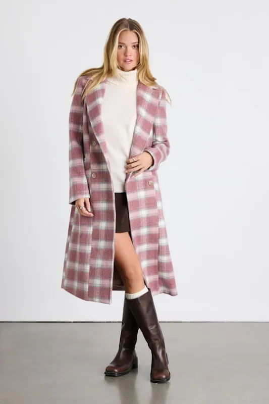 Juna Pink Multi Plaid Double-Breasted Coat sold by Lulus