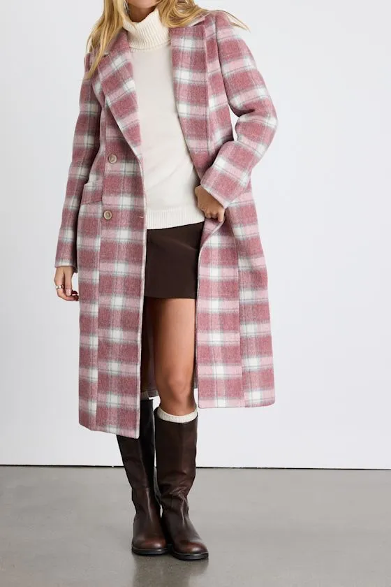 Juna Pink Multi Plaid Double-Breasted Coat sold by Lulus product image thumbnail 2