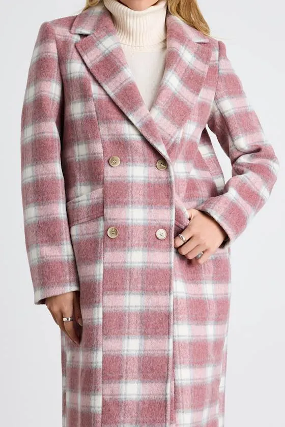 Juna Pink Multi Plaid Double-Breasted Coat sold by Lulus product image thumbnail 3