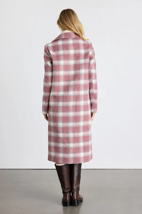 Juna Pink Multi Plaid Double-Breasted Coat sold by Lulus product image thumbnail 4