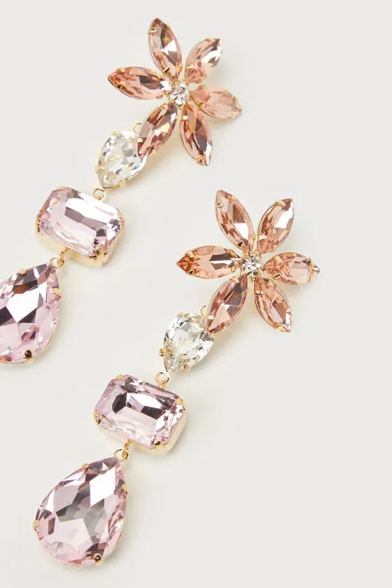 Glittering Blooms Pink Multi Rhinestone Flower Drop Earrings sold by Lulus product image thumbnail 2
