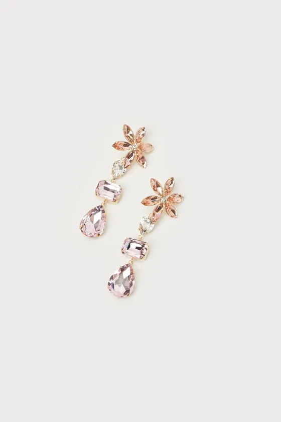Glittering Blooms Pink Multi Rhinestone Flower Drop Earrings sold by Lulus product image thumbnail 4