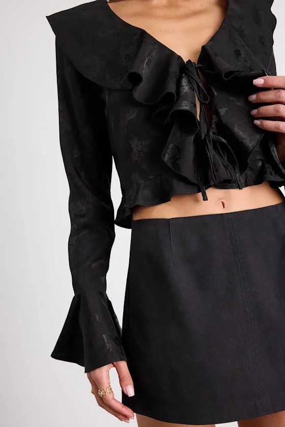 Esmina Black Jacquard Ruffled Tie-Front Top sold by Lulus product image thumbnail 2