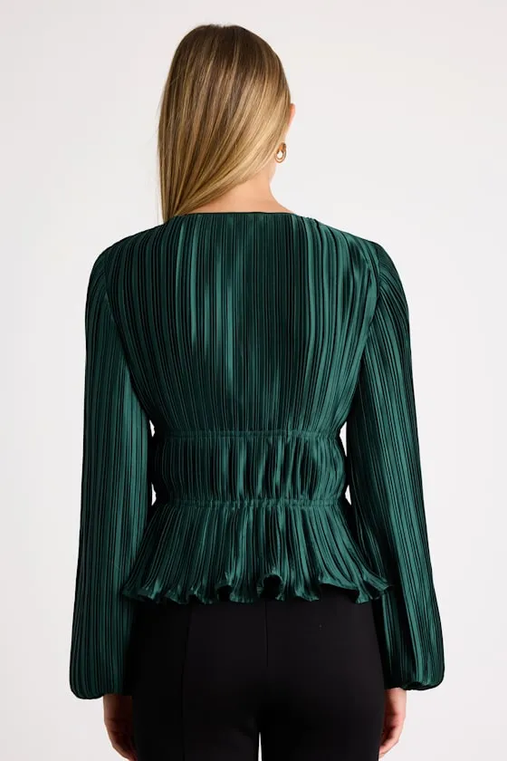 Kipton Emerald Plisse Hook-and-Eye Long Sleeve Top sold by Lulus product image thumbnail 3